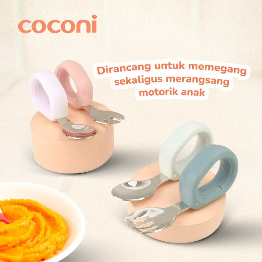 COCONI Eazy Grip Fork & Spoon Set | Sendok Garpu Makan Anak MPASI