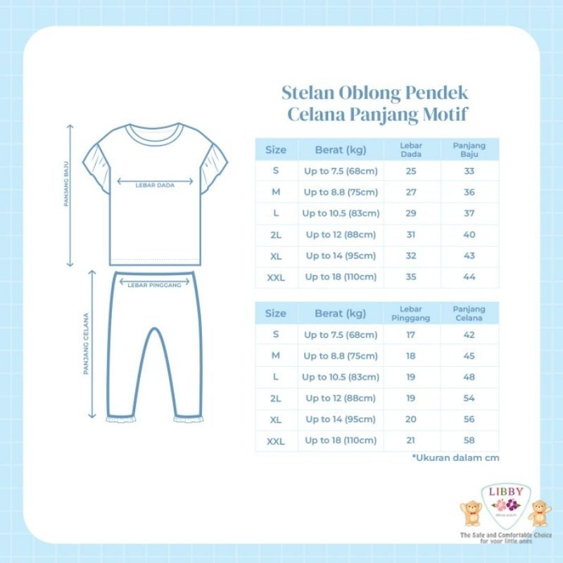 LIBBY Sanrio Setelan Piyama Oblong Anak Perempuan Kuromi Cinnamoroll Hello Kitty (1 Stel)