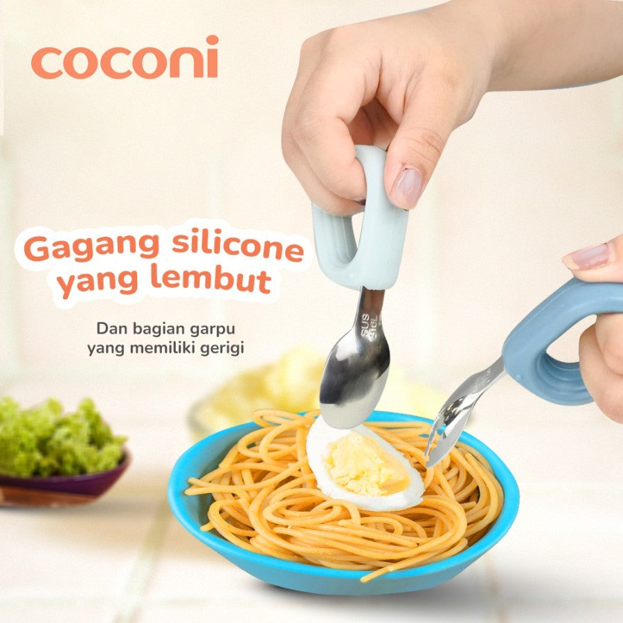 COCONI Eazy Grip Fork & Spoon Set | Sendok Garpu Makan Anak MPASI