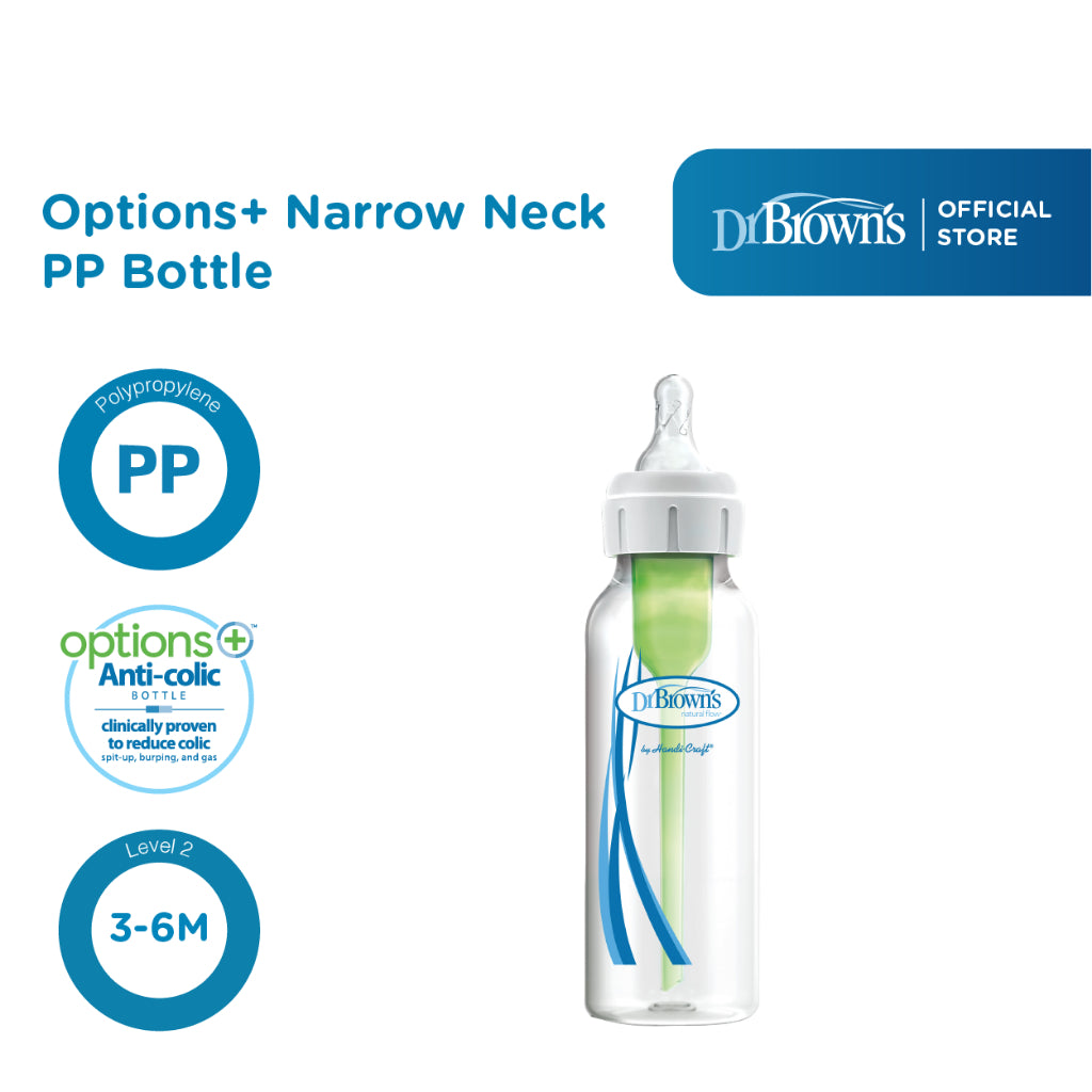 Dr.Brown's 2oz / 60 ml, 4oz / 120 ml. 8oz / 240 ml PP Narrow Neck "Options+", 1-Pack / Botol Susu
