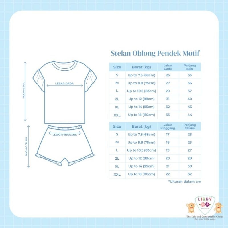 LIBBY Sanrio Setelan Piyama Oblong Anak Perempuan Kuromi Cinnamoroll Hello Kitty (1 Stel)