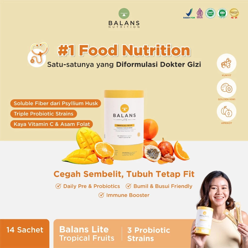Balans Tube Recharge, Active & Lite Fiber & Probiotic Drink 1 Box Isi 14 Sachet