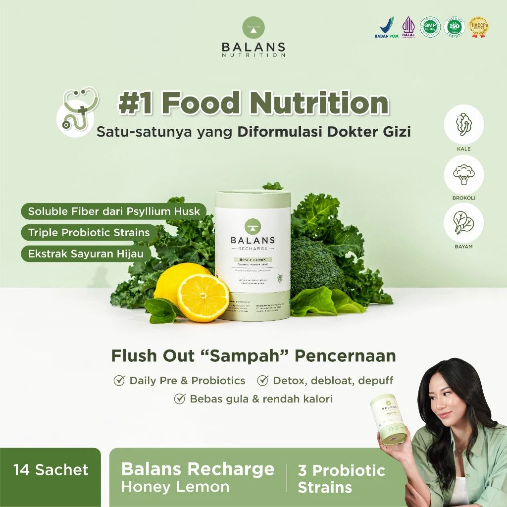 Balans Tube Recharge, Active & Lite Fiber & Probiotic Drink 1 Box Isi 14 Sachet