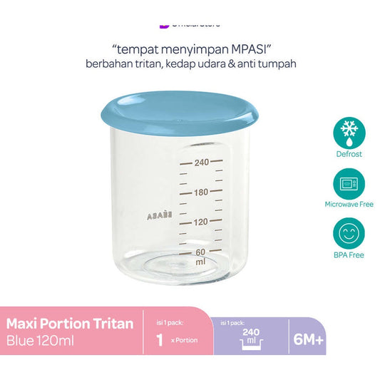 Beaba Maxi Portion Tritan Blue 240ml - Wadah Makanan Takar