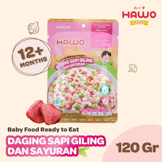 Hawo Food - Bubur Siap Saji Dengan Daging Sapi Giling & Sayuran 120 gr
