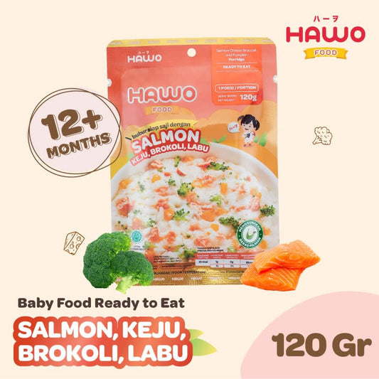 Hawo Food - Bubur Siap Saji Dengan Salmon, Keju, Brokoli, Labu 120 gr