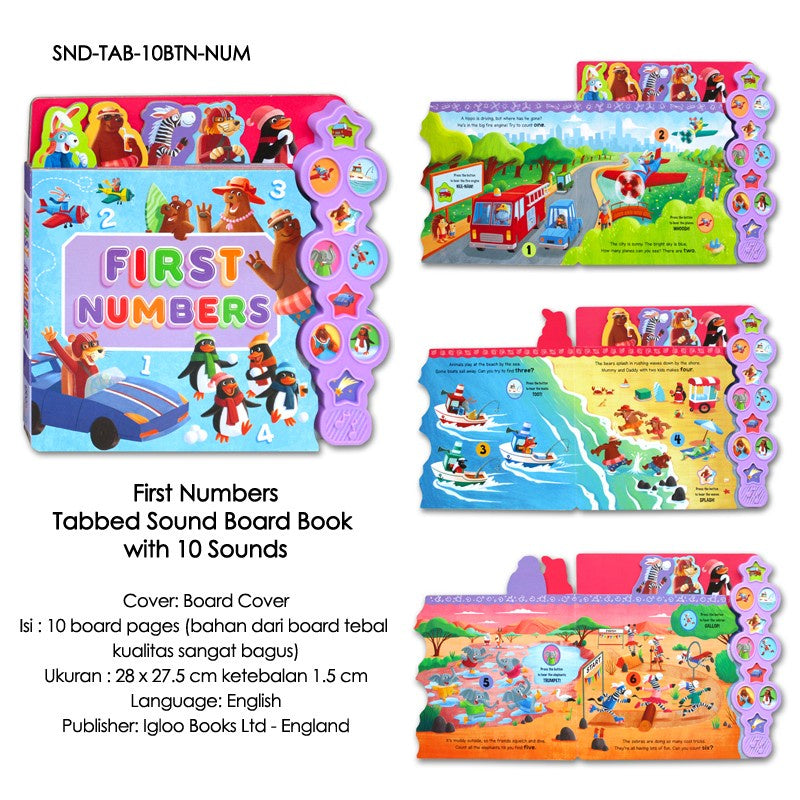 Hb First Numbers Tabbed Sound Board Book With 10 Sounds