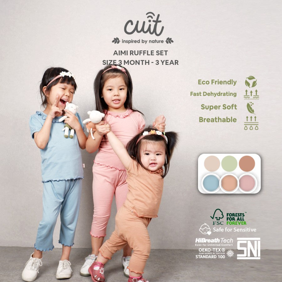 CUIT Baby 3 Bulan - 3 Tahun Aimi Setelan Pendek Panjang Ruffle Anak Twinpack