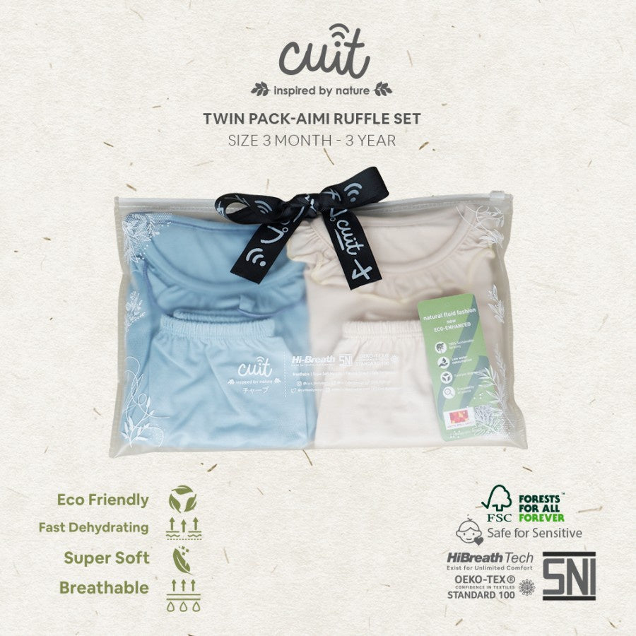CUIT Baby 3 Bulan - 3 Tahun Aimi Setelan Pendek Panjang Ruffle Anak Twinpack