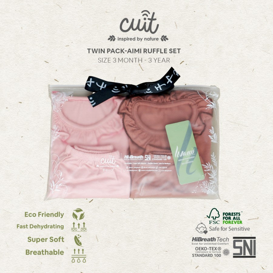 CUIT Baby 3 Bulan - 3 Tahun Aimi Setelan Pendek Panjang Ruffle Anak Twinpack
