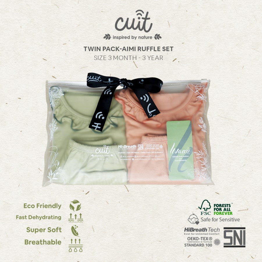 CUIT Baby 3 Bulan - 3 Tahun Aimi Setelan Pendek Panjang Ruffle Anak Twinpack