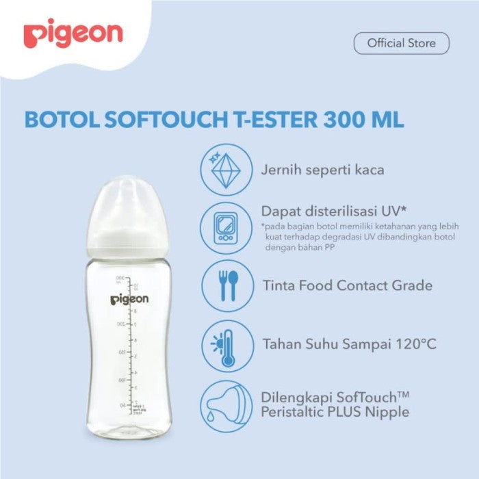 PIGEON Botol T-Ester Wide Neck 300ml with P-Plus Nipple dot