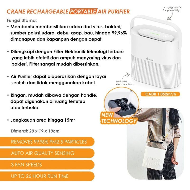 CRANE RECHARGEABLE PORTABLE AIR PURIFIER