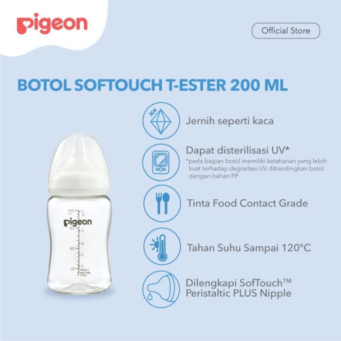 PIGEON Botol T-Ester Wide Neck 200ml with P-Plus Nipple dot