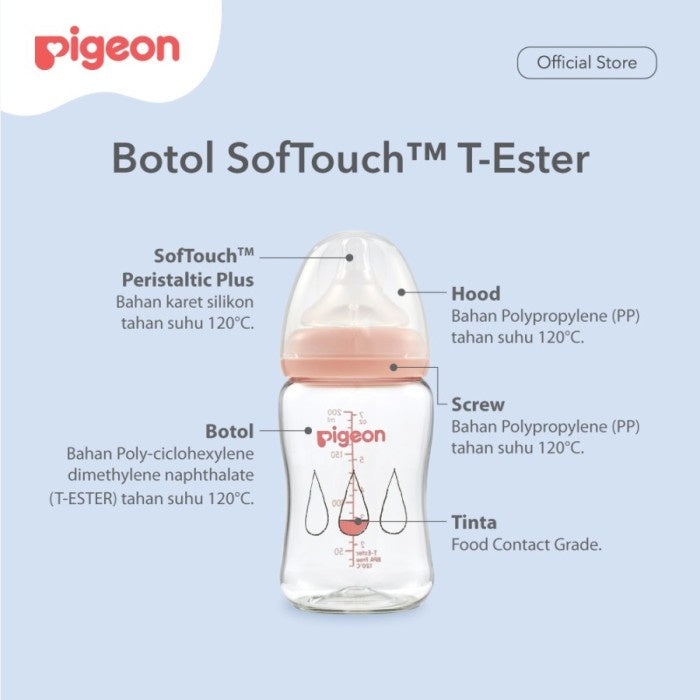 PIGEON Botol T-Ester Wide Neck 200ml with P-Plus Nipple dot