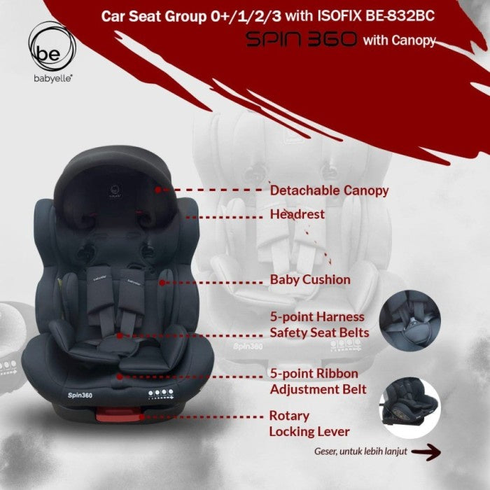 Carseat Babyelle Spin 360 BE-832 With Canopy / Carseat Isofix