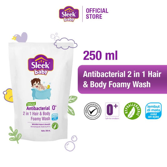 Sleek Baby Antibacterial 2 in 1 Hair & Body Foamy Wash Pouch 250ml