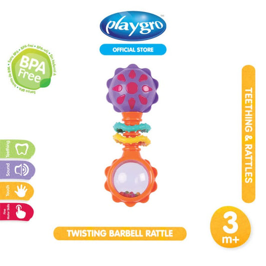 Playgro Twisting Barbell Rattle Mainan Bunyi Gigit Bayi
