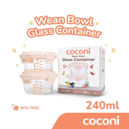 COCONI Wean Bowl Glass Container 240ml 2pcs | Wadah Mpasi Kaca