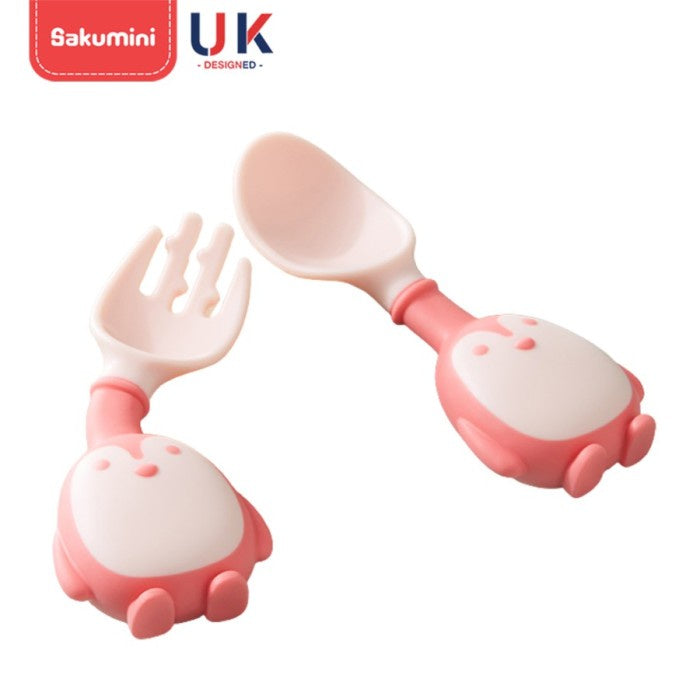 SAKUMINI PENGUIN LEARNING SPOON FORK FLEXIBLE SENDOK GARPU MAKAN BAYI