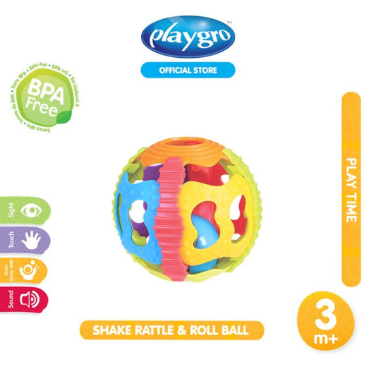 Playgro Shake Rattle Roll Ball Mainan Bayi Bola Warna Gigit
