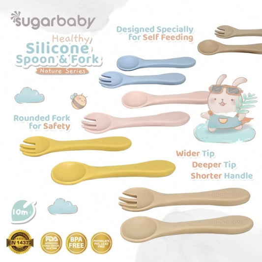 Sugarbaby Healthy Silicone Spoon & Fork (Nature Series) Sendok Garpu