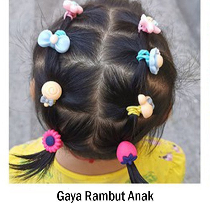 Ikat Rambut Elastis Anak Motif Lucu Imut Isi 40 Kunciran Rambut Pouch
