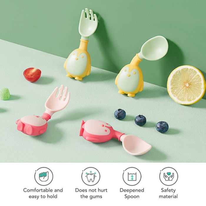 SAKUMINI PENGUIN LEARNING SPOON FORK FLEXIBLE SENDOK GARPU MAKAN BAYI