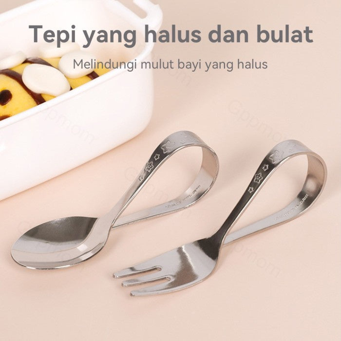 Stainless Sendok Garpu Anak Bayi Training Spoon Fork Made In Japan