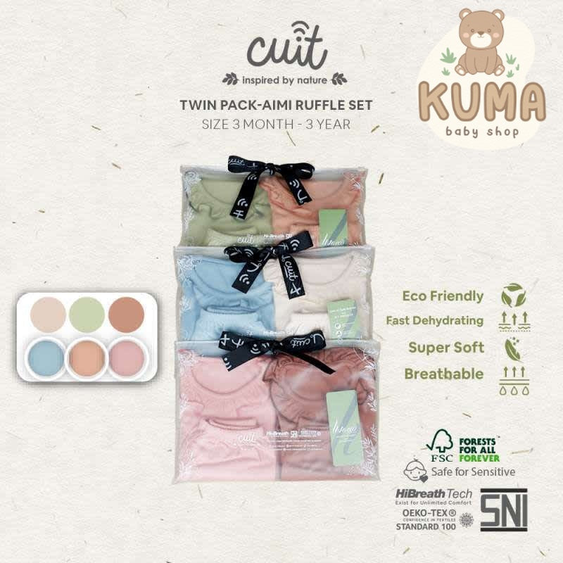 CUIT Baby 3 Bulan - 3 Tahun Aimi Setelan Pendek Panjang Ruffle Anak Twinpack