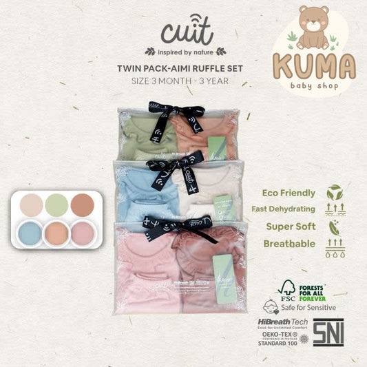 CUIT Baby 3 Bulan - 3 Tahun Aimi Setelan Pendek Panjang Ruffle Anak Twinpack