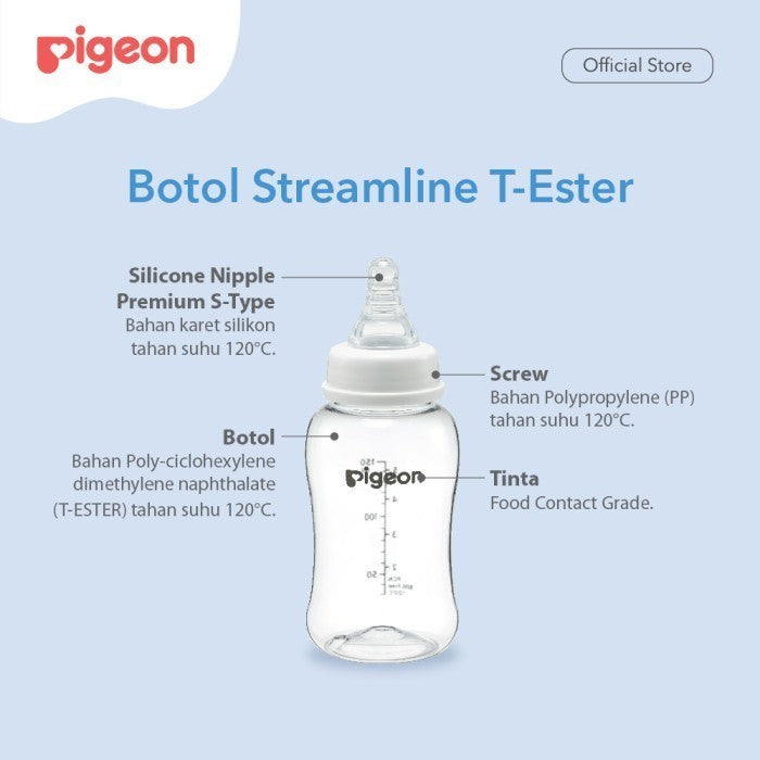 PIGEON Botol T-Ester Streamline 250ml with S-type Nipple Slim Neck