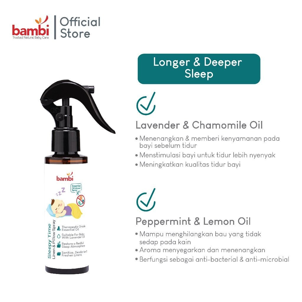 Bambi Baby Sleepy Time Linen & Pillow Spray Pembersih Bantal Sprei Bayi Essential Oil 120ml
