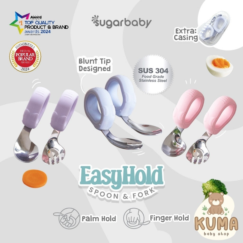 Sugarbaby Easy Hold Spoon & Fork/Sendok MPASI / Sendok Makan Bayi / Sendok Training Makan Bayi / Training Spoon