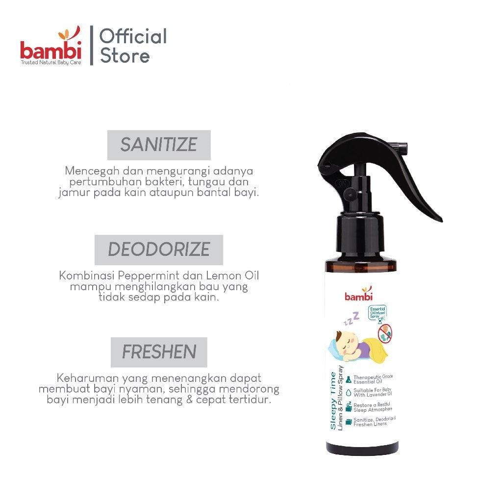 Bambi Baby Sleepy Time Linen & Pillow Spray Pembersih Bantal Sprei Bayi Essential Oil 120ml