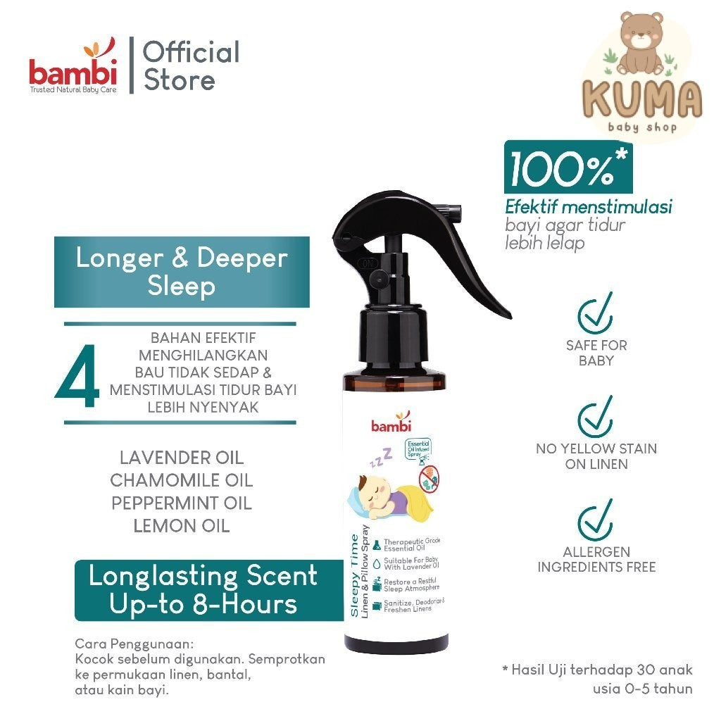 Bambi Baby Sleepy Time Linen & Pillow Spray Pembersih Bantal Sprei Bayi Essential Oil 120ml