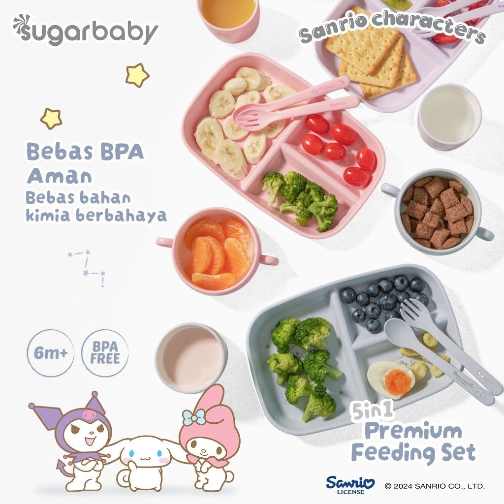 Sugarbaby Sugar Baby 5in1 Premium Feeding Set Sanrio Collection/Set Alat Makan Bayi/Perlengkapan MPASI Anak/Perlengkapan Makan Bayi