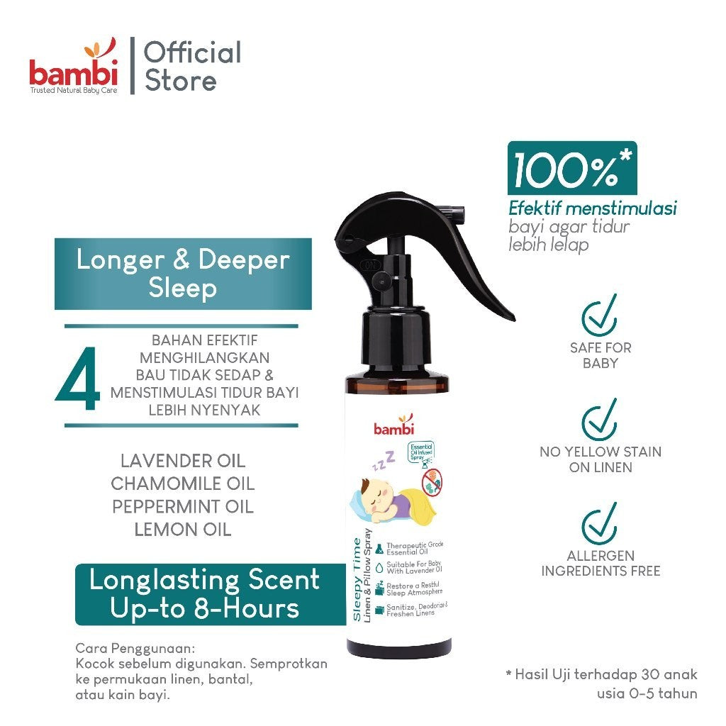 Bambi Baby Sleepy Time Linen & Pillow Spray Pembersih Bantal Sprei Bayi Essential Oil 120ml