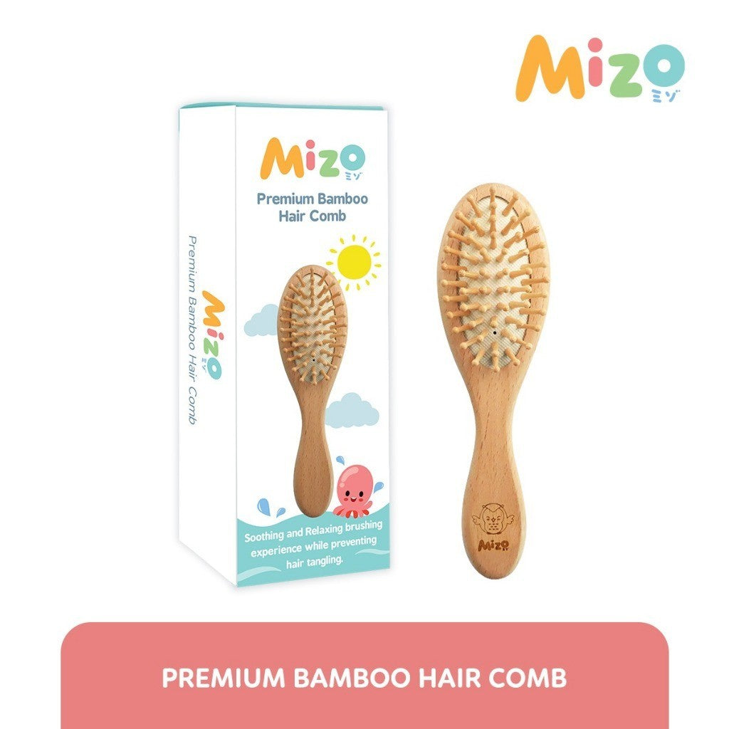 MIZO Premium Natural Bamboo Goat Hair Brush and Comb Sisir Bayi