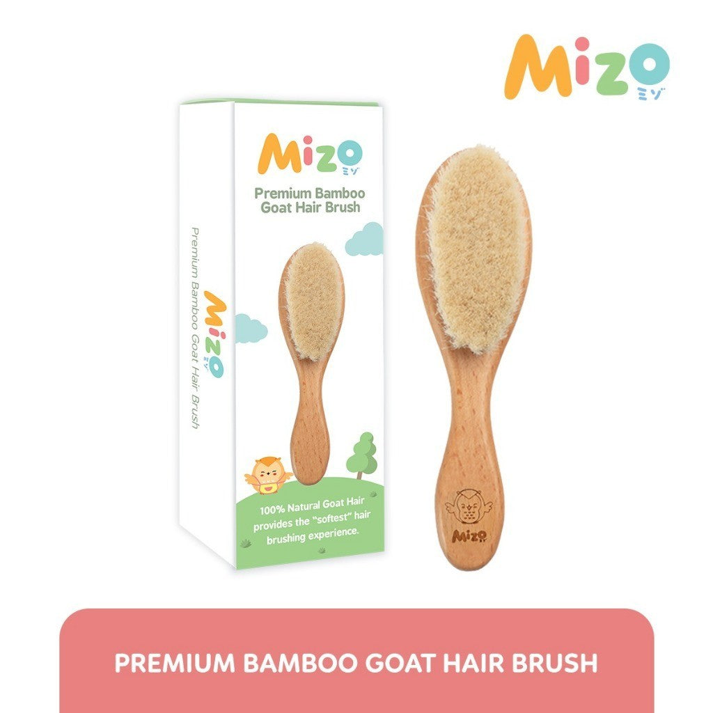 MIZO Premium Natural Bamboo Goat Hair Brush and Comb Sisir Bayi