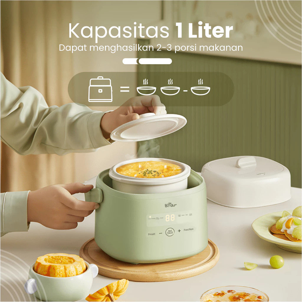 Bear Slow Cooker + Steamer - Baby & Family Food Maker | MPASI Cooker | Alat Masak Multifungsi 4H10e