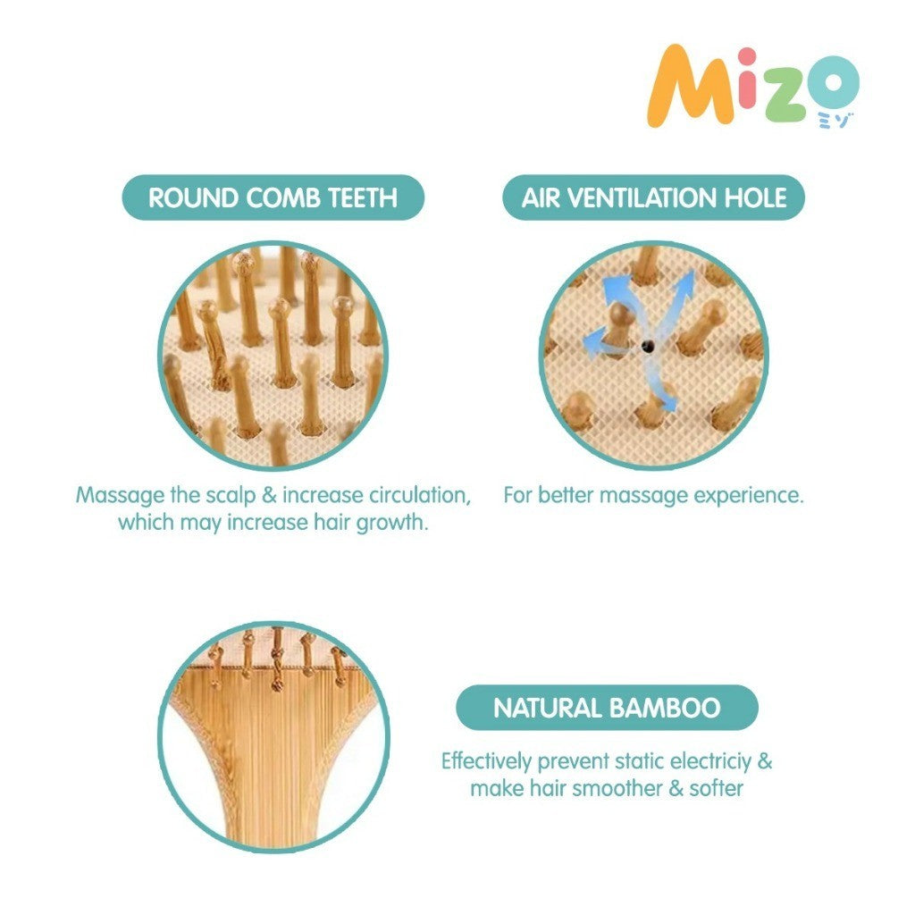MIZO Premium Natural Bamboo Goat Hair Brush and Comb Sisir Bayi