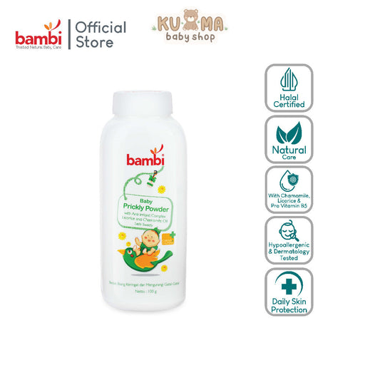 Bambi Baby Powder Prickly Heat 100gr | Bedak Tabur Khusus Biang Keringat Bayi Kulit Normal - Sensitif | Meredakan Gatal & Ruam Biang Keringat