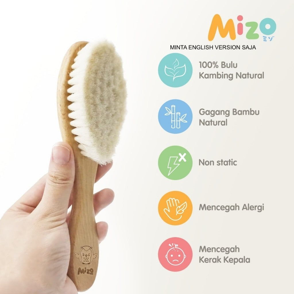 MIZO Premium Natural Bamboo Goat Hair Brush and Comb Sisir Bayi