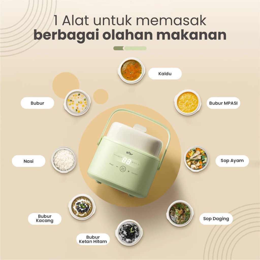 Bear Slow Cooker + Steamer - Baby & Family Food Maker | MPASI Cooker | Alat Masak Multifungsi 4H10e