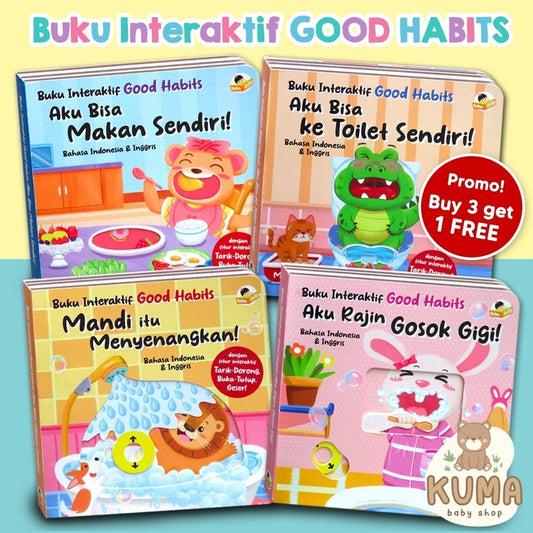Buku Interaktif Good Habits dengan fitur Tarik-Dorong, Buka-Tutup, Geser! - Gosok Gigi, Mandi, Makan, ke Toilet