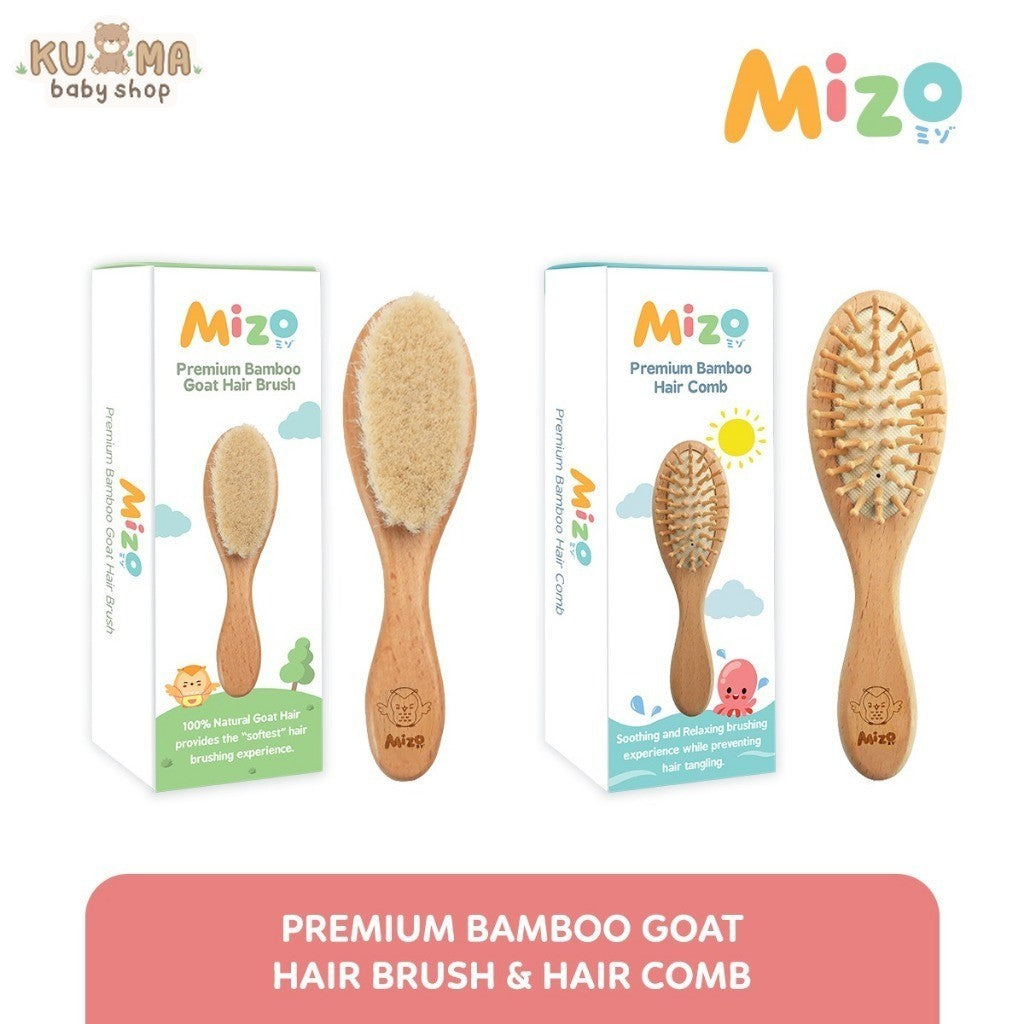 MIZO Premium Natural Bamboo Goat Hair Brush and Comb Sisir Bayi