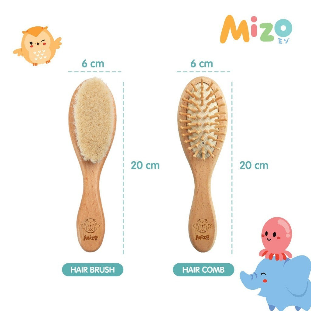 MIZO Premium Natural Bamboo Goat Hair Brush and Comb Sisir Bayi
