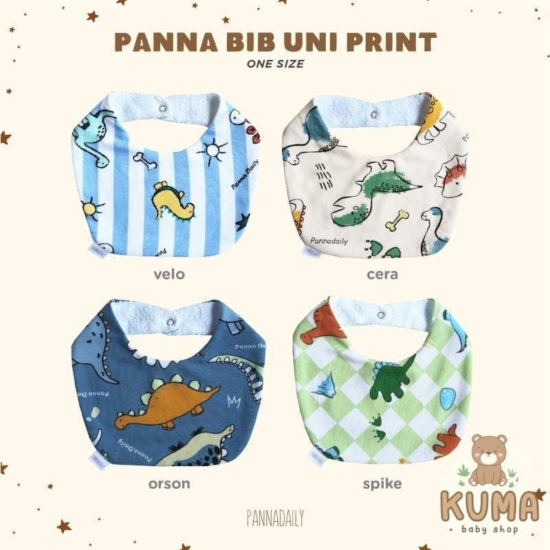 Bohopanna Pannadaily Bib Uni Print - Celemek Bayi Motif Dinosaurus (One Size)