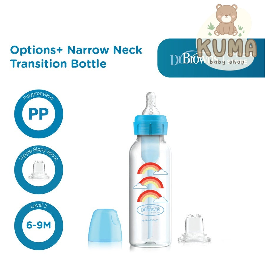 Dr.Brown's 8 oz/250 ml PP Narrow Neck Options+ Transition Bottle